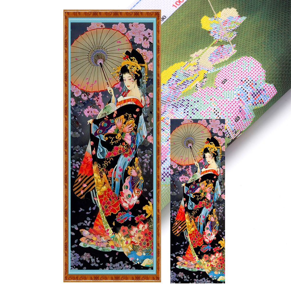 Japanese Geisha Full 14CT Pre-stamped Canvas(30*80cm) Cross Stitch