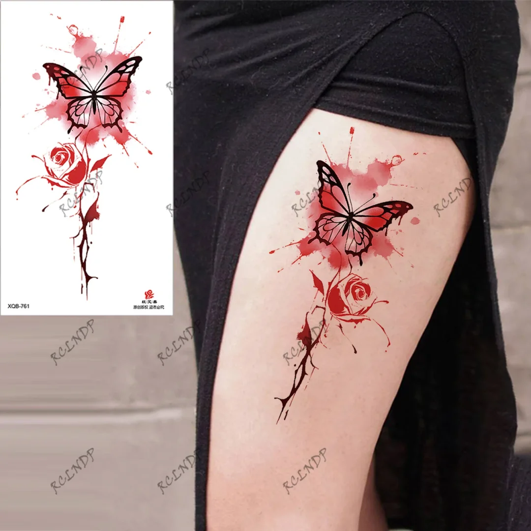 Sdrawing Temporary Tattoo Sticker Rose Flower Butterfly Dragon Whale Wolf Bird Fake Tatto Flash Tatoo Tato for Women