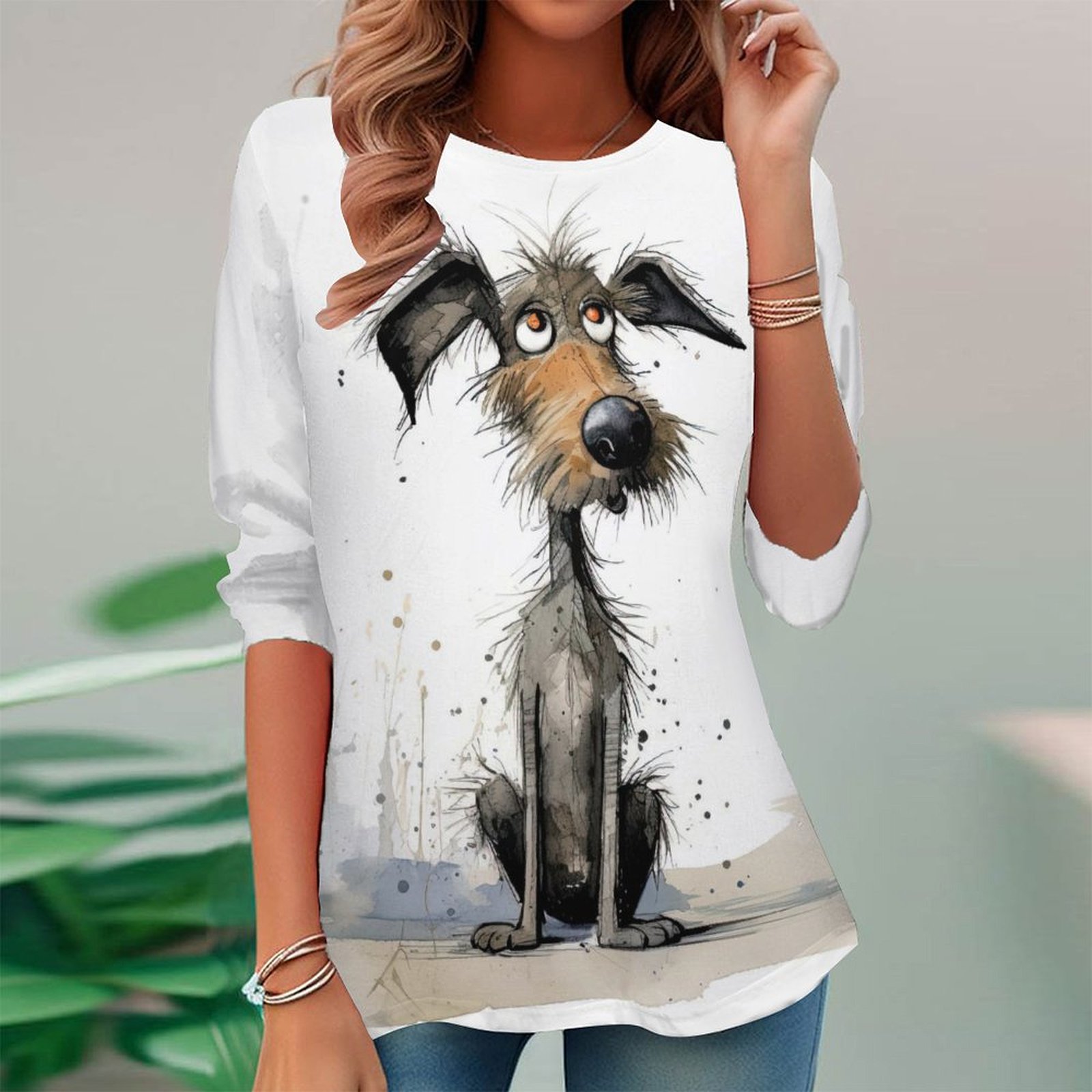 Women Long Sleeve V-neck Graphic Floral Printed Top