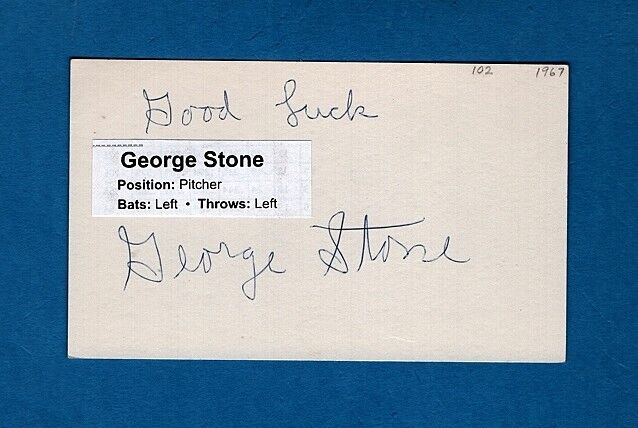 GEORGE STONE-ATLANTA BRAVES AUTOGRAPHED 3X5 INDEX CARD W/Photo Poster painting