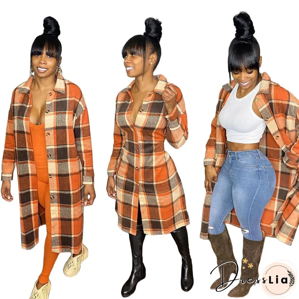 Classic Plaid Single-breasted Woolen Coat