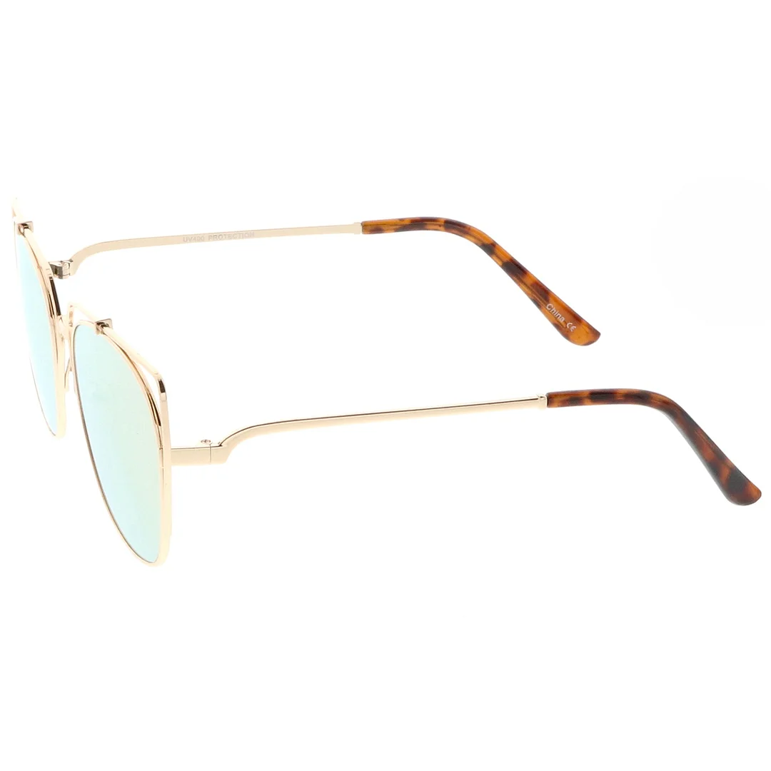 Women's Open Metal Cat Eye glasses With Mirrored Flat Lens And Slim Arms 55mm