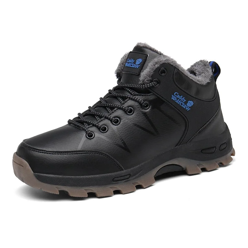 Leather Winter Men Boots Waterproof Warm Fur Snow Boots Men Sneakers Outdoor Work Casual Shoes Military Combat Ankle Boots