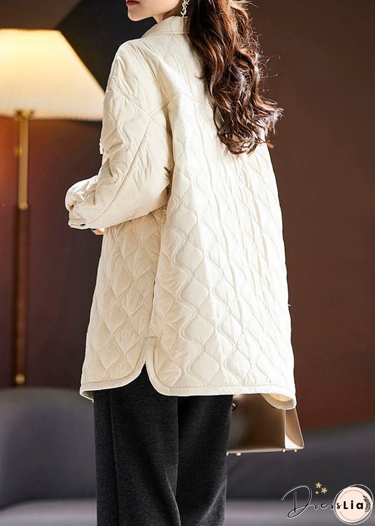 Plus Size Apricot Peter Pan Collar Button Cotton Filled Coat Long Sleeve