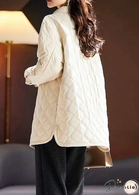 Plus Size Apricot Peter Pan Collar Button Cotton Filled Coat Long Sleeve