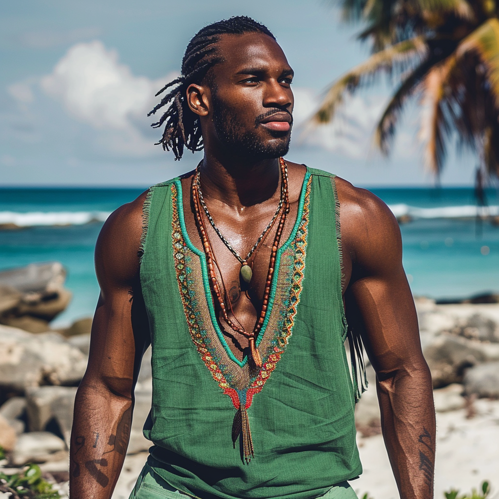 Men's V Neck Ethnic Linen Vest