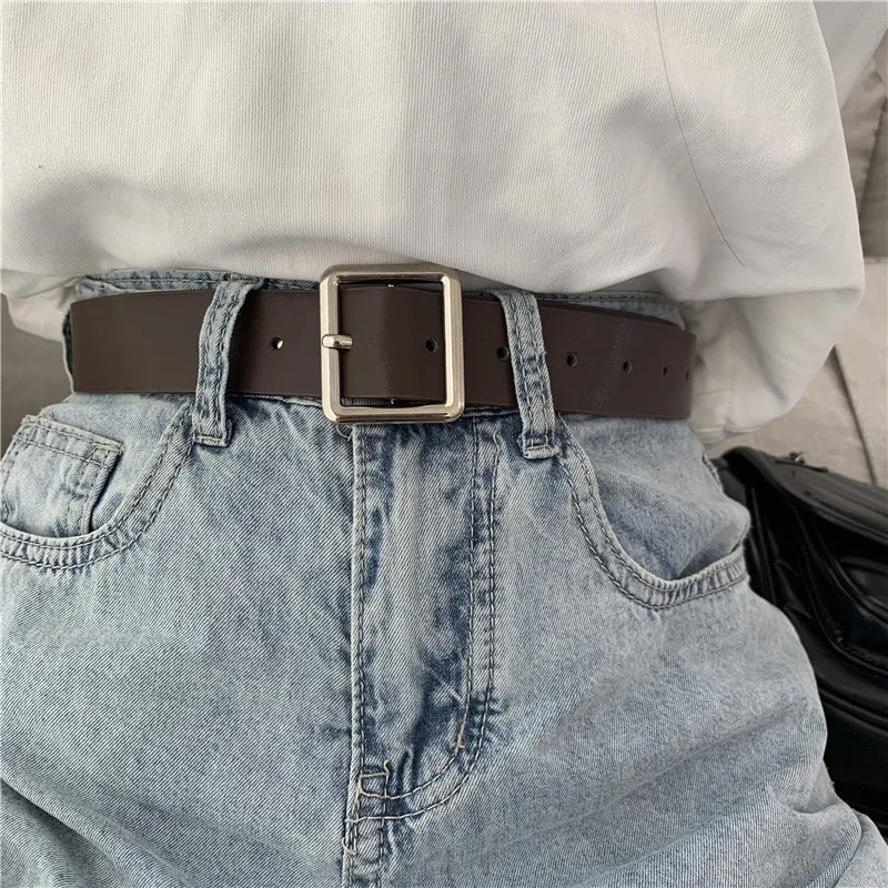 Dzgolf NEW PU Leather Belts for Women Square Buckle Pin Buckle Jeans Black Belt Chic Luxury Brand Ladies Vintage Strap Female Waistband