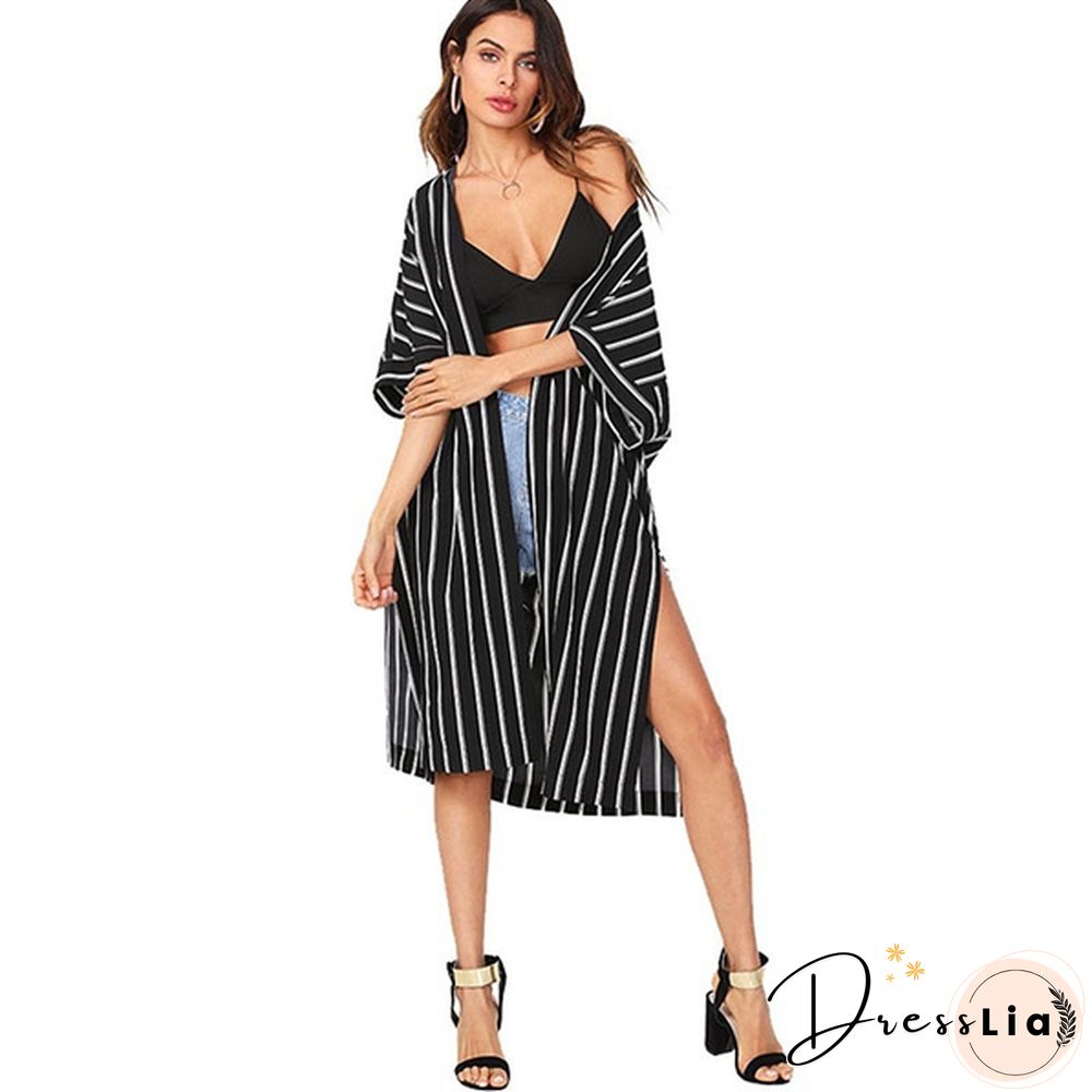 Women's Fashion Casual Spring Summer Striped Bat Sleeve Wide Loose Shirt