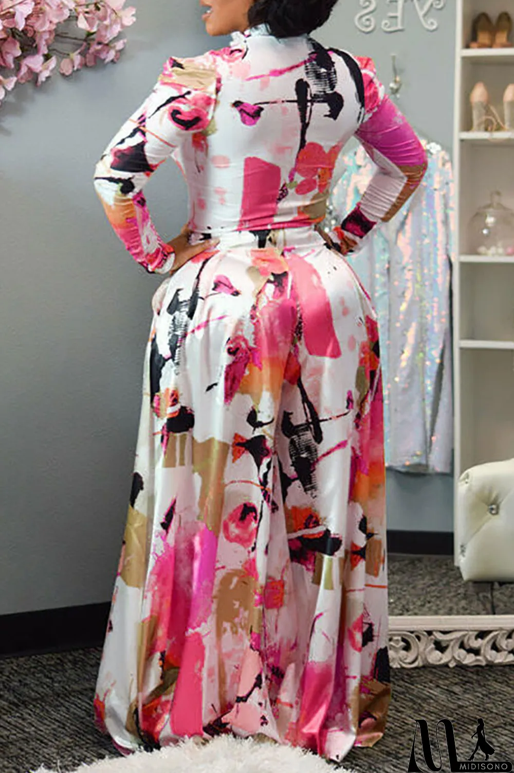 MidiSono - Purple Casual Print Split Joint Half A Turtleneck Long Sleeve Two Pieces