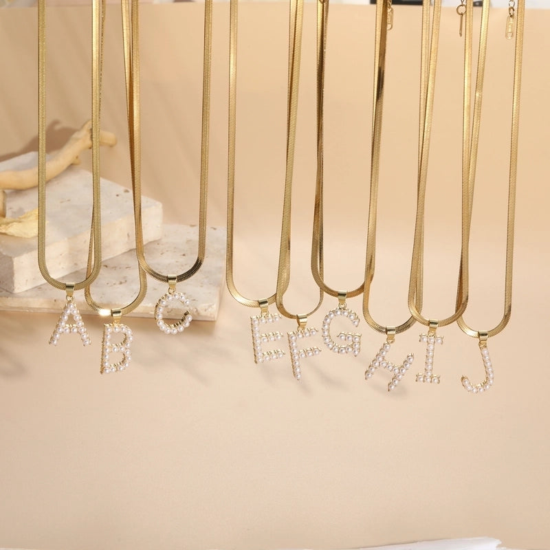 Elegant Luxurious Classic Style Letter Copper 14k Gold Plated Artificial Pearls Pendant Necklace In Bulk