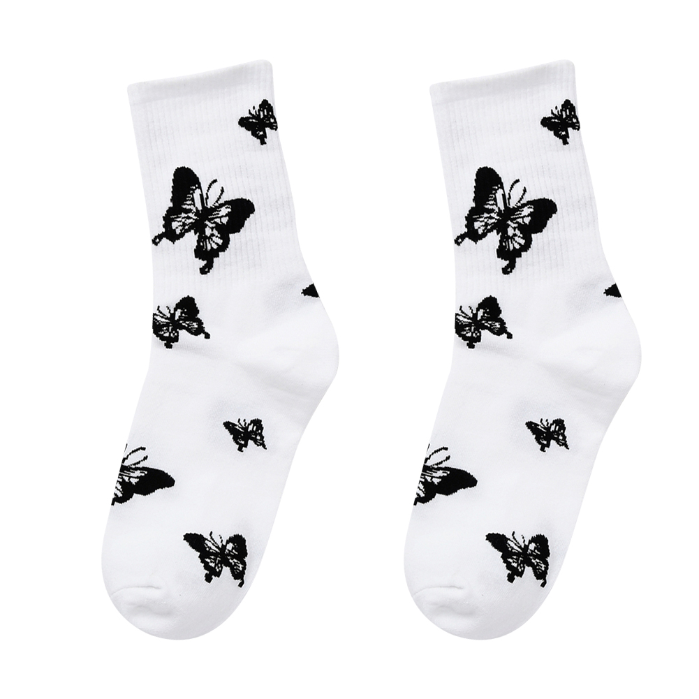 

1 Pair Butterfly Print Cotton Socks Unisex Elastic Mid-Calf Length Socks, 501 Original