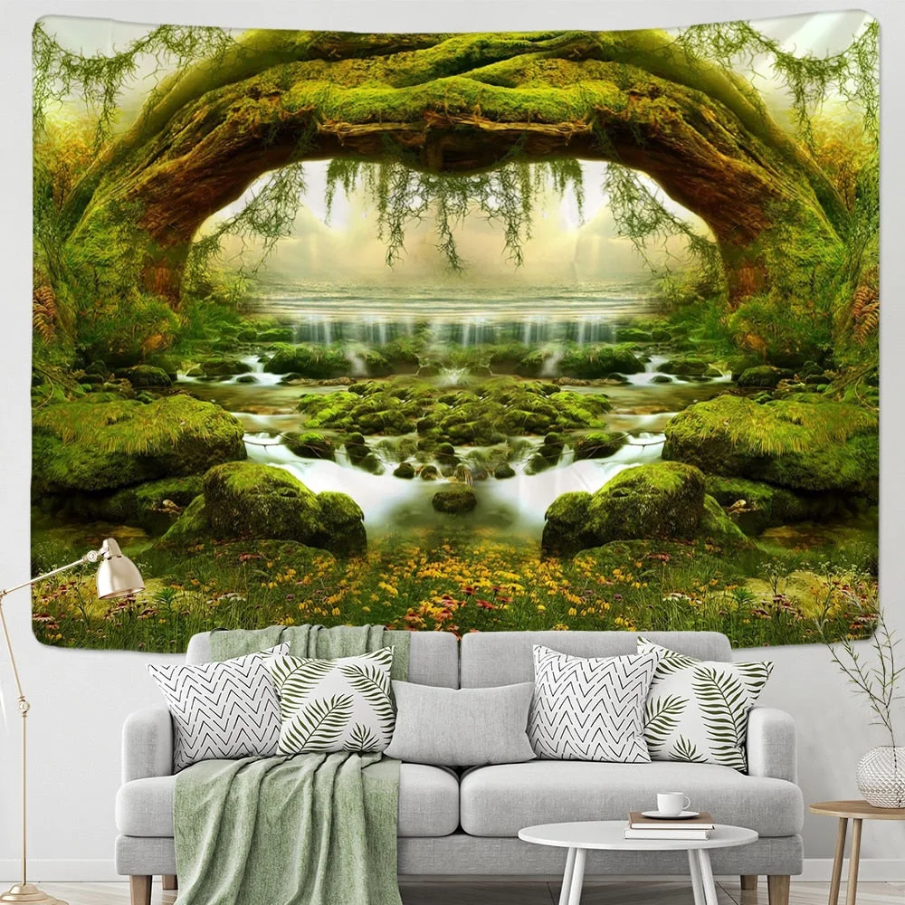 Hot Sale Forest Tapestry Woods Hanging Cloth River And Bridge Background Cloth Tapestry Home Decoration