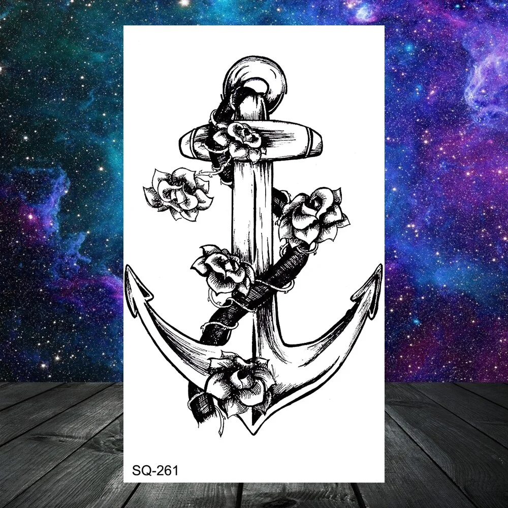 Sdrawing Seahorse Whale Temporary Tattoos For Women Men Cross Anchor Skeleton Thorns Elephant Fake Tattoo Fashion Tatoos Paper