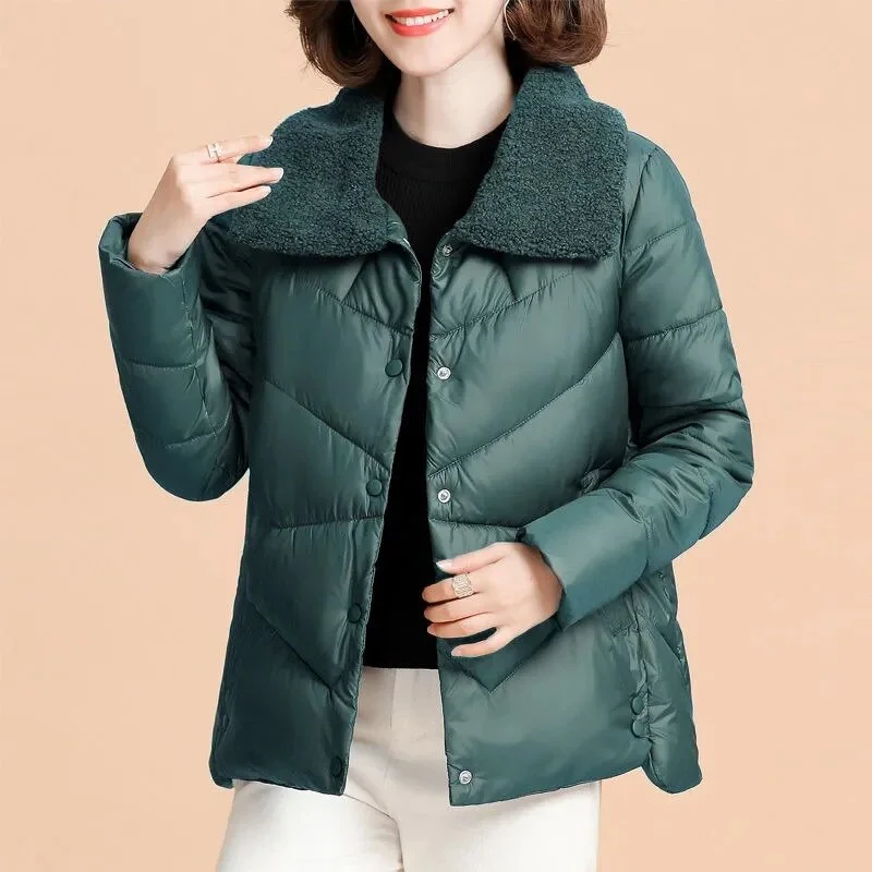 2021 Fashion Winter Short Parka Women Lambswool Collar Wadded Jacket Plus Size Down Cotton Jacket Loose Winter Coat Tops KW1137