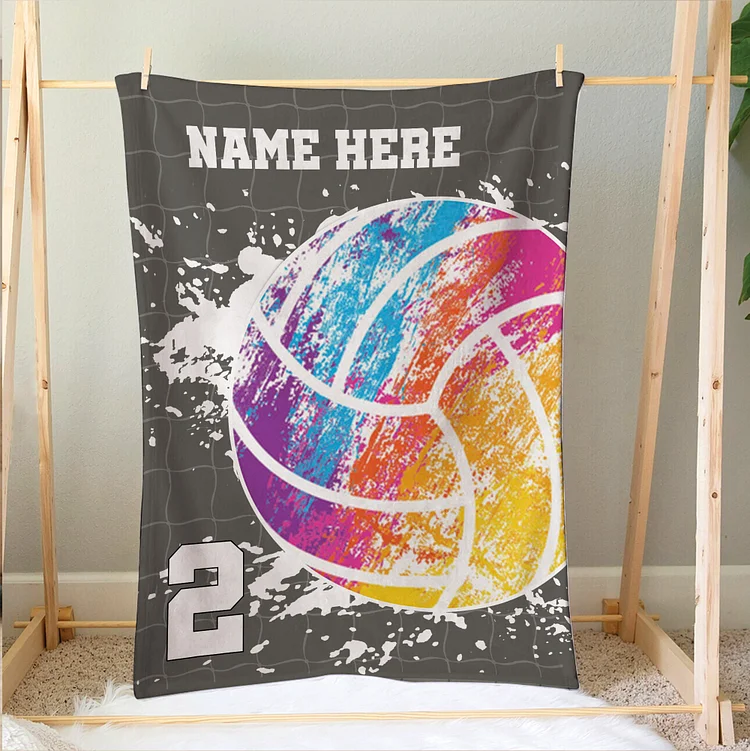 Personalized Volleyball Blanket, Watercolor Volleyball Ball Soft Cozy Blankets | BKKid332