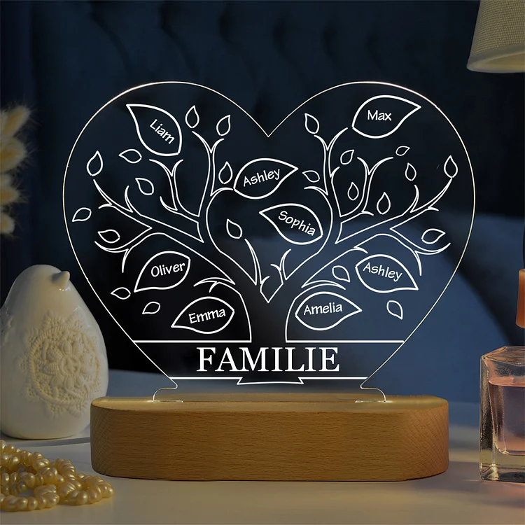 Personalisierte 8 Namen & Text Herz Familienbaum Familie Nachtlicht Geschenk für Großmutter/Mutter zum Muttertag