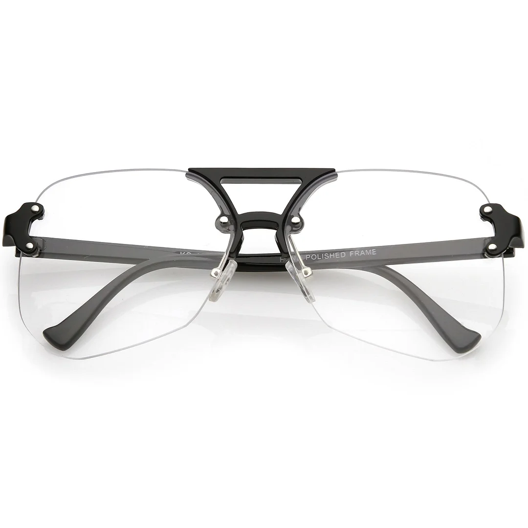 Oversize Rimless Aviator glasses With Keyhole Bridge Super Flat Lens 60mm