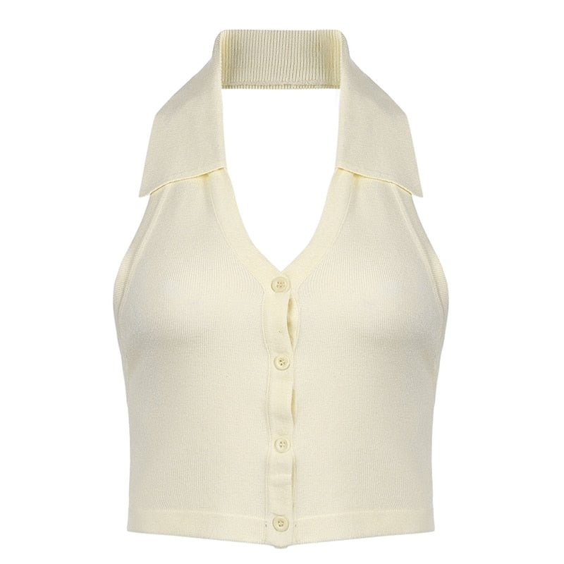 IAMSURE Streetwear Fashion Striped Halter Knitted Vest For Women Sexy Backless Slim Outfits Female Tank Tops 2020 Autumn Ladies