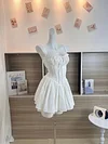 Summer Women Bow A-Line Dress Spaghetti Strap Solid Color Frocks Dress Square Neck Party Tunic Korean Preppy Evening