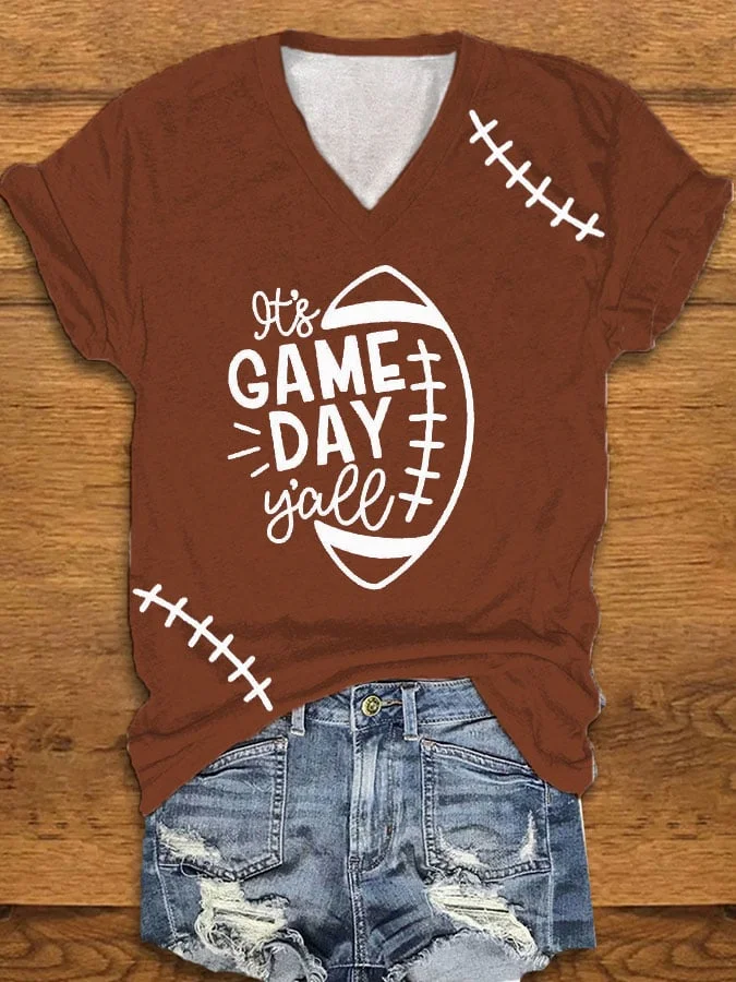 Women's It's Game Day Yall Football Print V-Neck T-Shirt socialshop