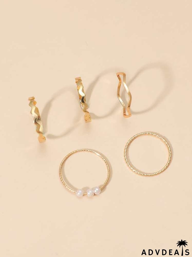 5pcs Faux Pearl Decor Ring