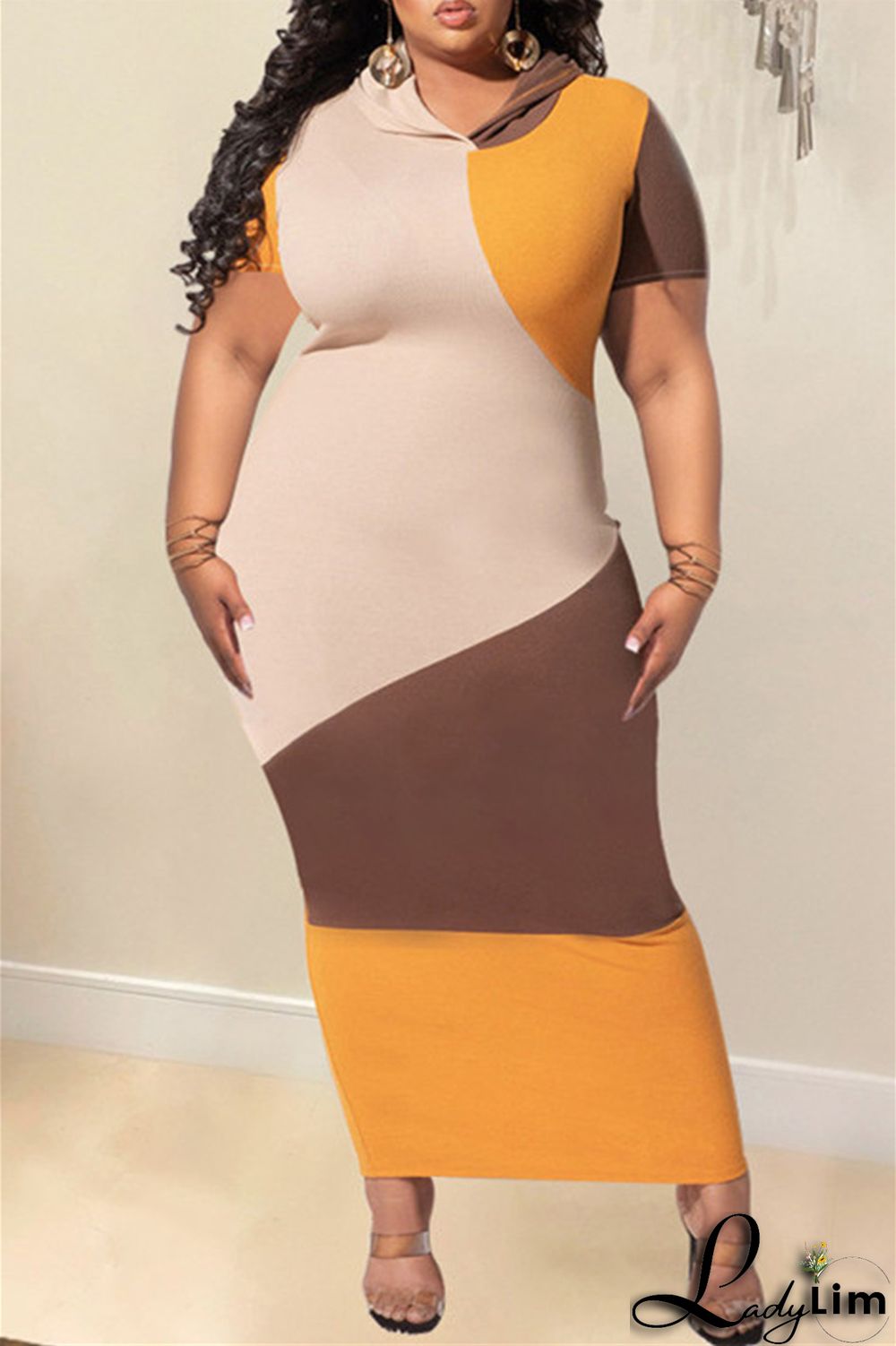 Black Fashion Casual Solid Split Joint Hooded Collar Short Sleeve Dress Plus Size Dresses