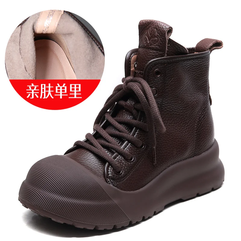 Yyvonne Cowhedular Retro Martin Boots Women 2025 Autumn And Winter New Set Of Leisure Short Boots With Round Head High-Top Shoes