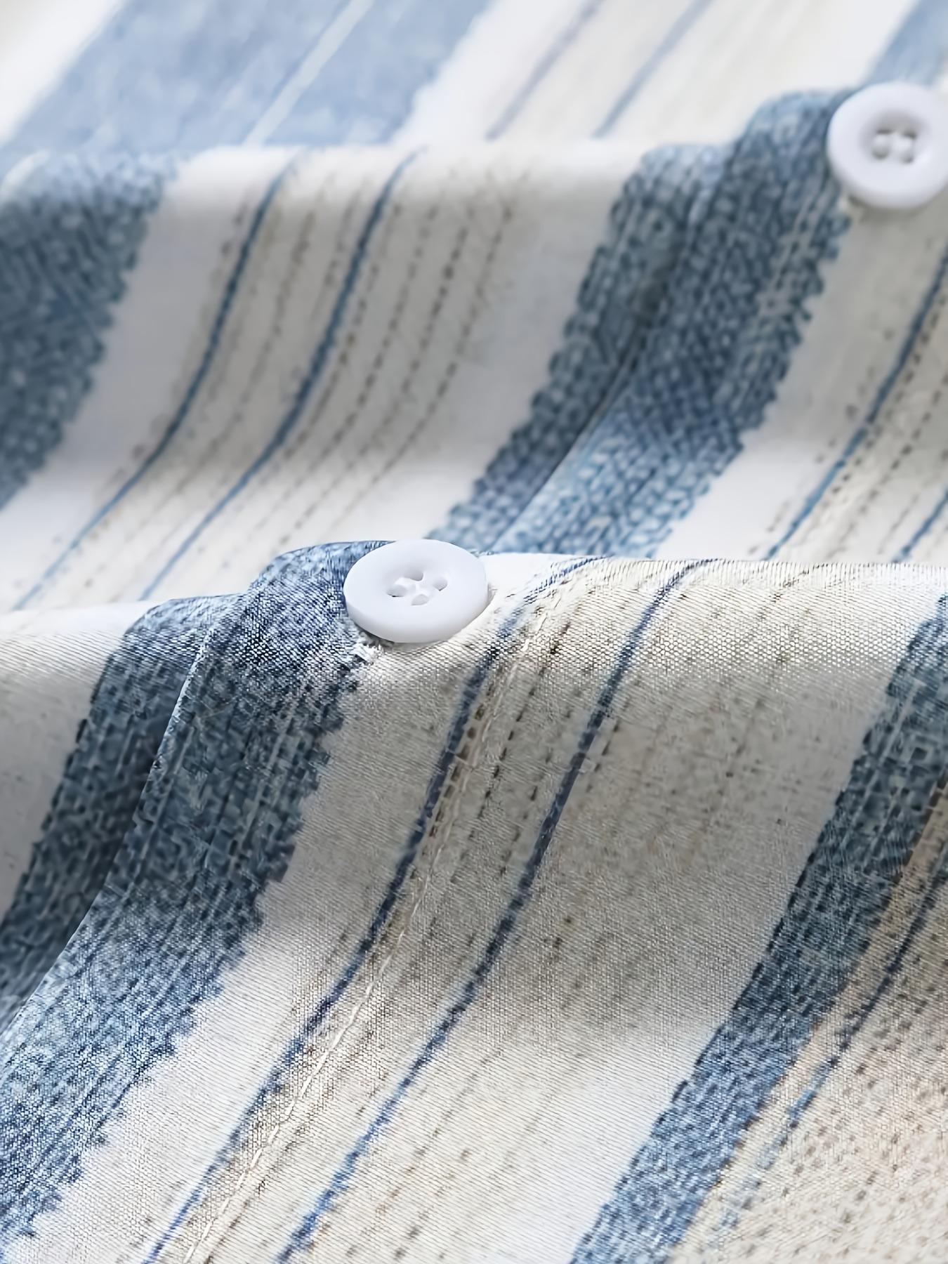 Men's slim short-sleeved collared shirt - Beige brown horizontal striped button collar for summer beach getaways, office wear, Casual Business Style, Casual everyday wear, anti-wrinkle, machine washable, Casual Party Shirt