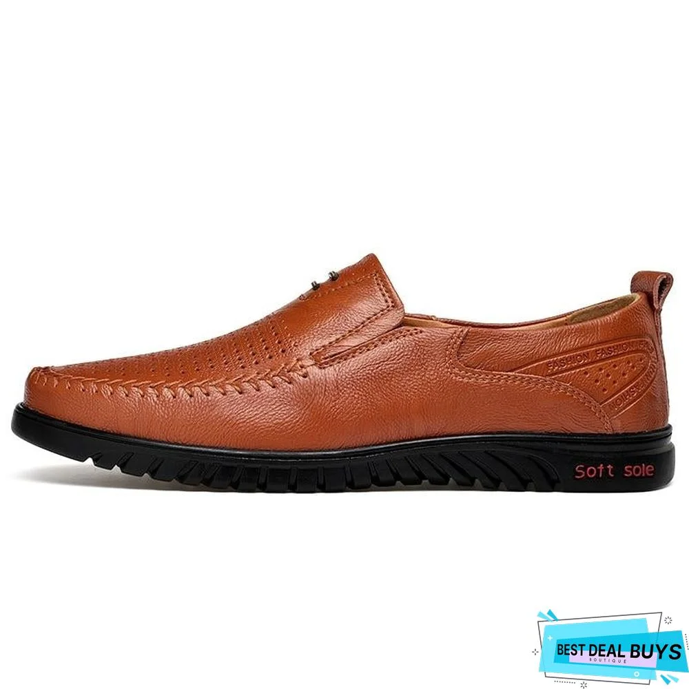 New Openwork Men Black Loafer Perforated Shoes Leather Flats Driving Shoes Business Men's Shoes