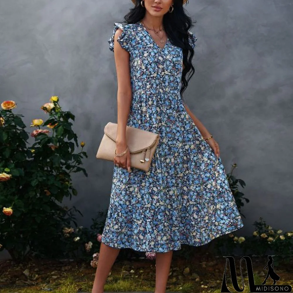 MidiSono - Women's Casual Dress Tank Dress Floral Dress Floral Pocket Print Crew Neck Midi Dress Fashion Modern Daily Holiday Sleeveless Regular Fit Blue Summer Spring S M L XL XXL