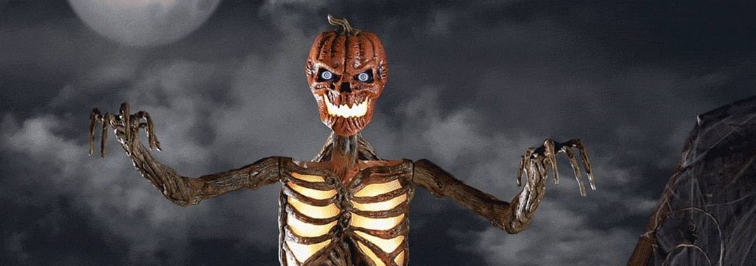 Terrifying 12 Foot Tall Giant Inferno Pumpkin Skeleton With Animated