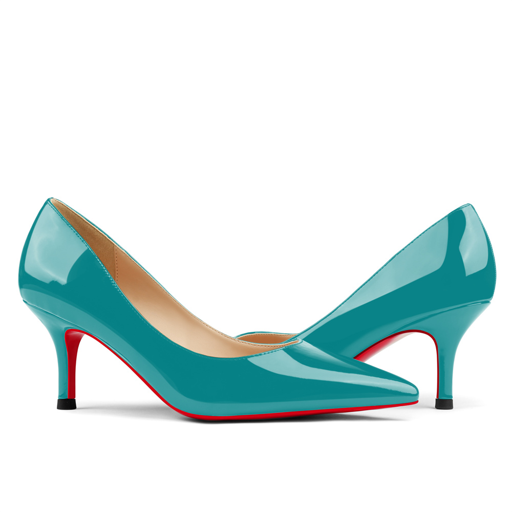 60mm Pointed Toe Red Bottom Kitten Heels Daily Patent Pumps for Women-MERUMOTE