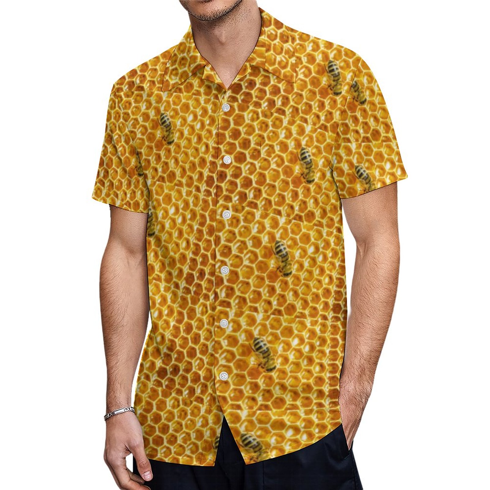 Honeycomb Honey Bee Womens Hawaiian Shirt Mens Button Down Plus Size Tropical Hawaii Beach Shirts