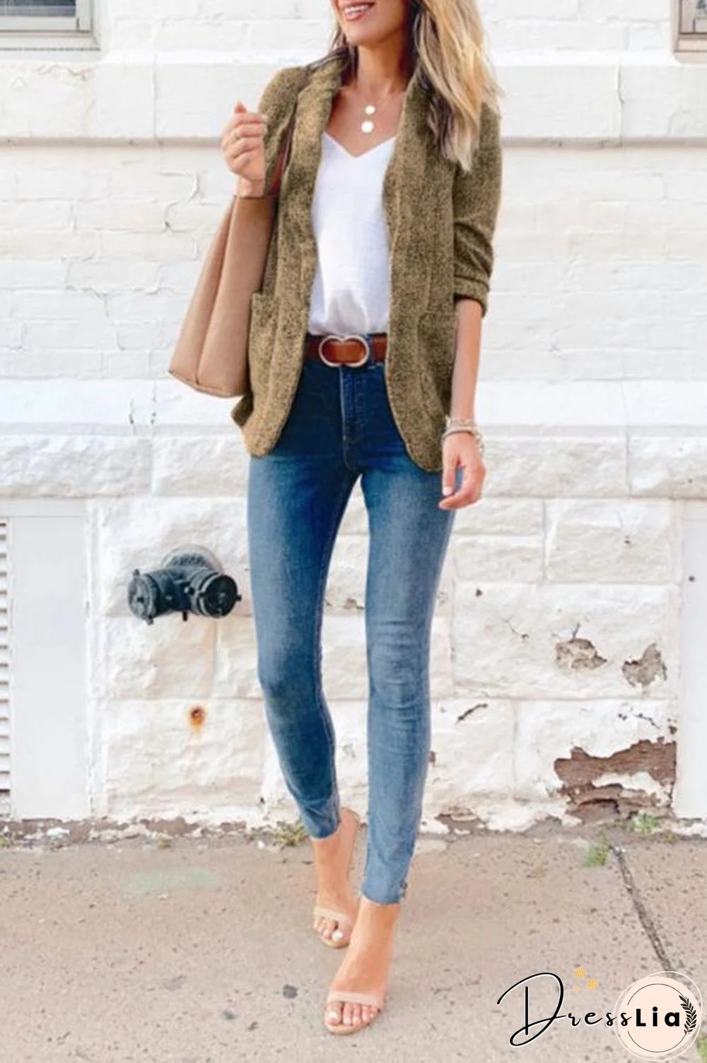 3/4 Length Sleeve Solid Color Lapel Blazer P10017