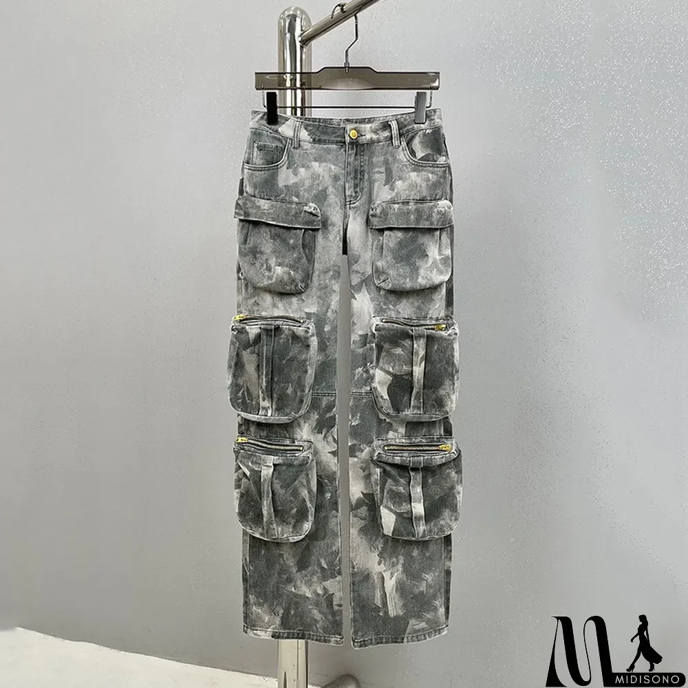 MidiSono - Street Trend Spring Camo Multi-Pocket Cargo Pants Loose Casual Pants