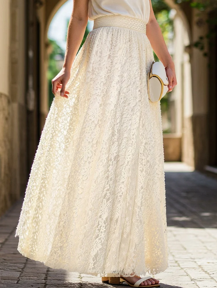 High-waisted hollow lace skirt