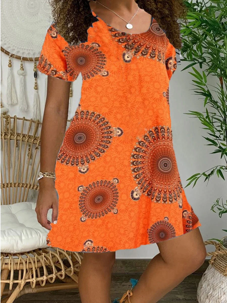 Irregular Dot Print Short Sleeve Dress