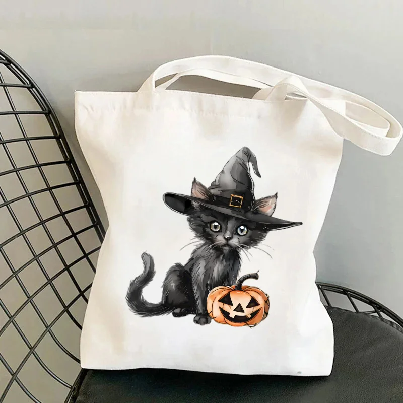 Black Cat Pumpkin Halloween Tote Bag