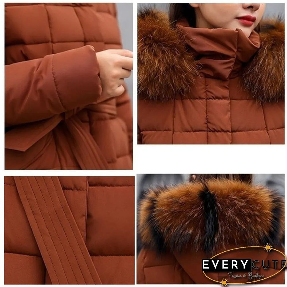 Womens Winter Fashion Coats Parkas Jackets Casual Hooded Down Mid-Length Removable Fur