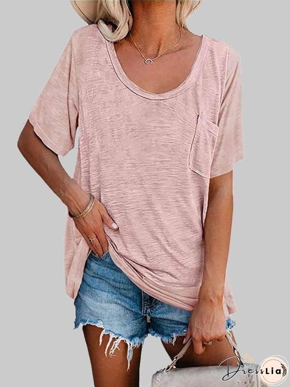 Solid Color Ribbed Knit T-Shirt