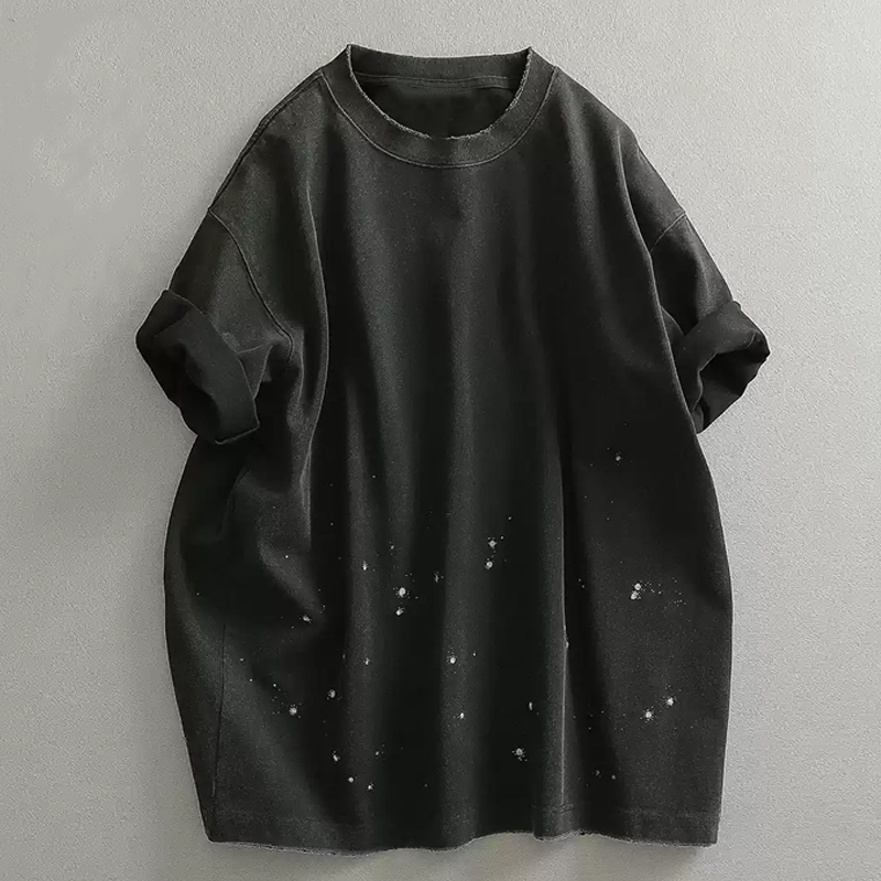 Men's Washed Distressed Round Neck Short-Sleeved T-Shirt