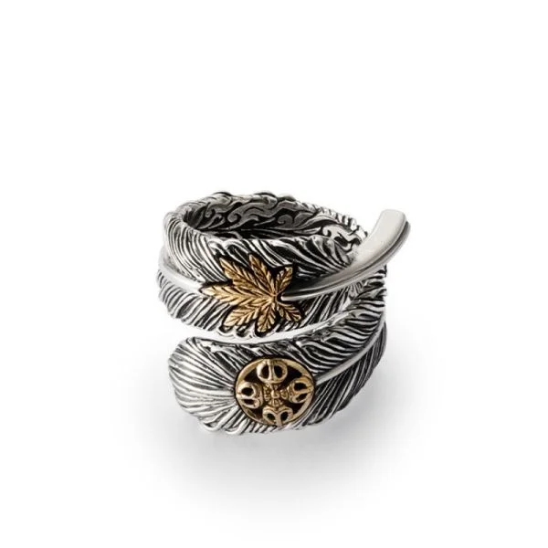 Sterling Silver Liberty Feather Maple Leaf Loose Ring