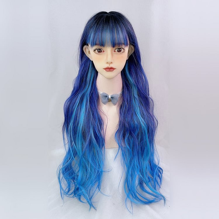 Blue Purple Long Curly Wig BE998