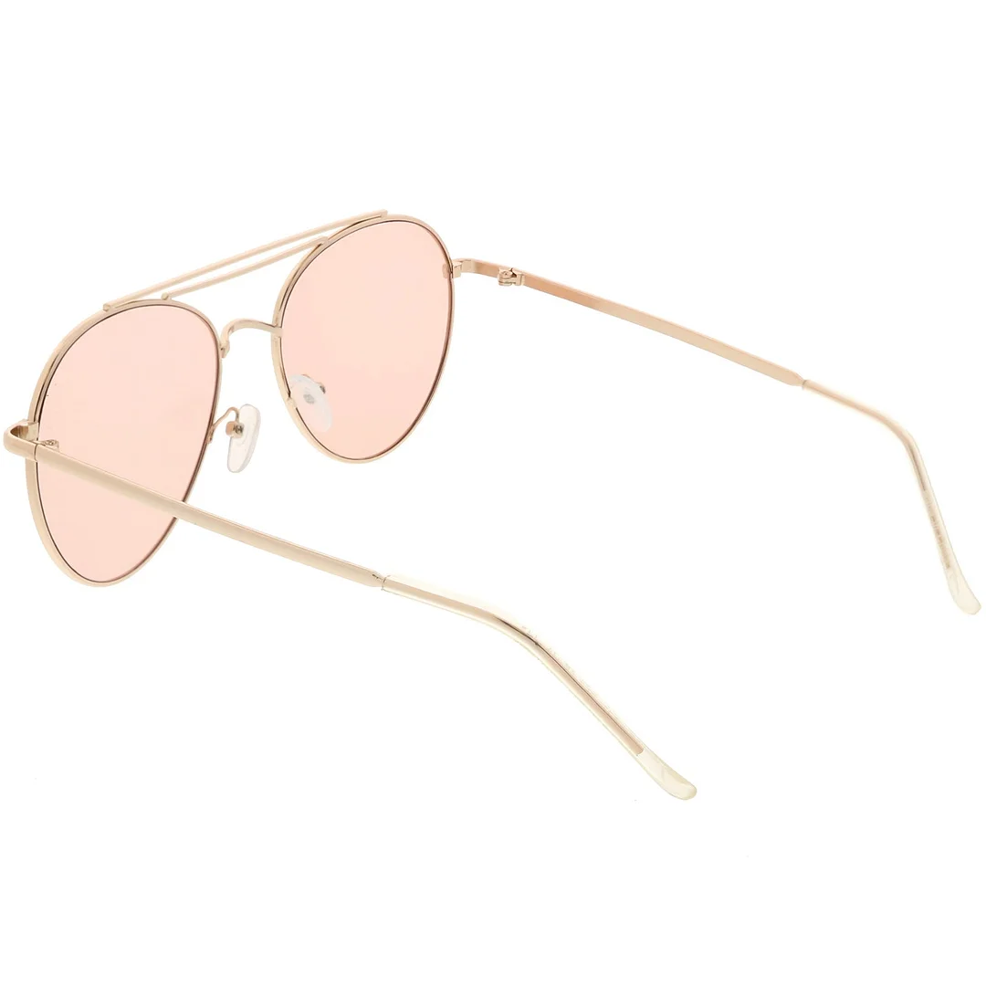 Premium Aviator glasses Double Crossbar Slim Metal Arms Round Flat Lens 55mm