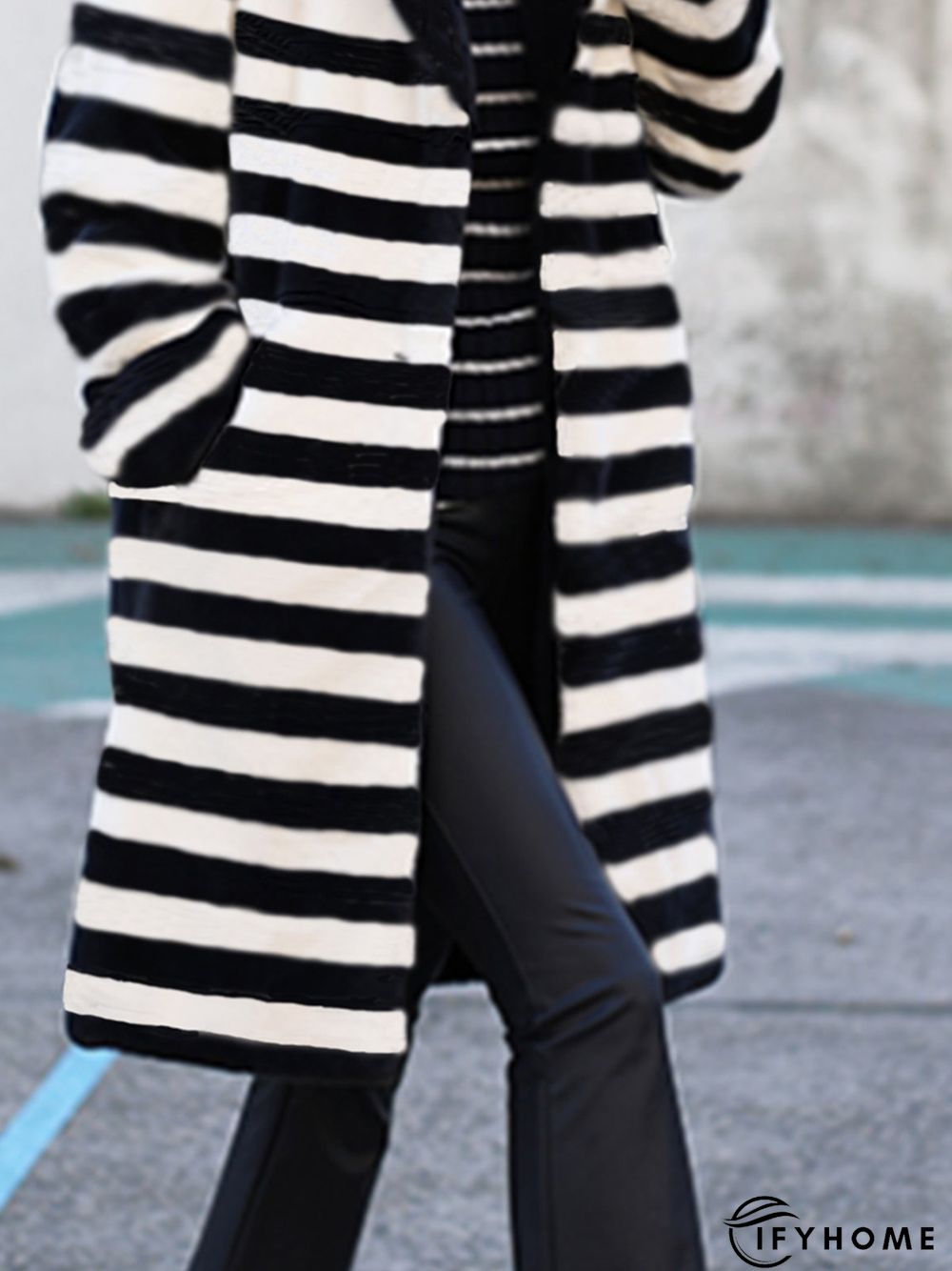Long Sleeve Daily Striped Outerwear | IFYHOME