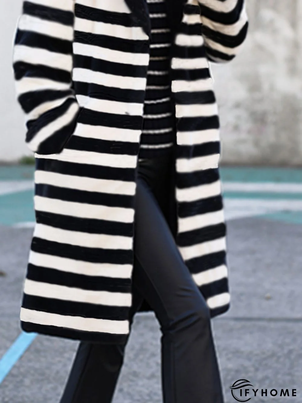 Long Sleeve Daily Striped Outerwear | IFYHOME