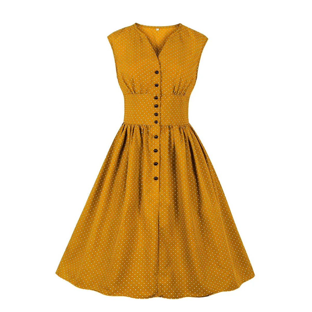 1950s Vintage Tea Dress Women's Split Neck Floral Button 1940s Day