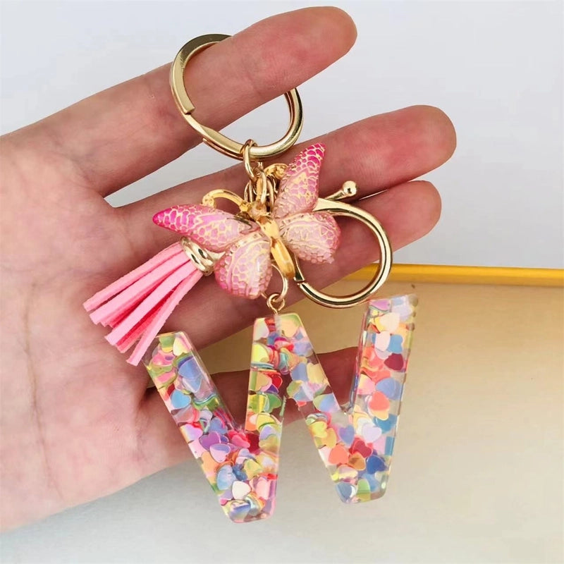 Classic Style Commute Letter Butterfly Resin Unisex Bag Pendant Keychain