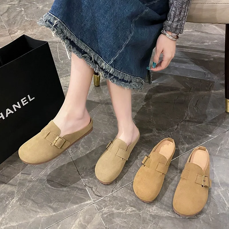 Churchf Churchf Baotou Slippers Female 2024 Summer New Wear Muller Shoes Women's Shoes Sen Female Wind Flat Lazy Drag