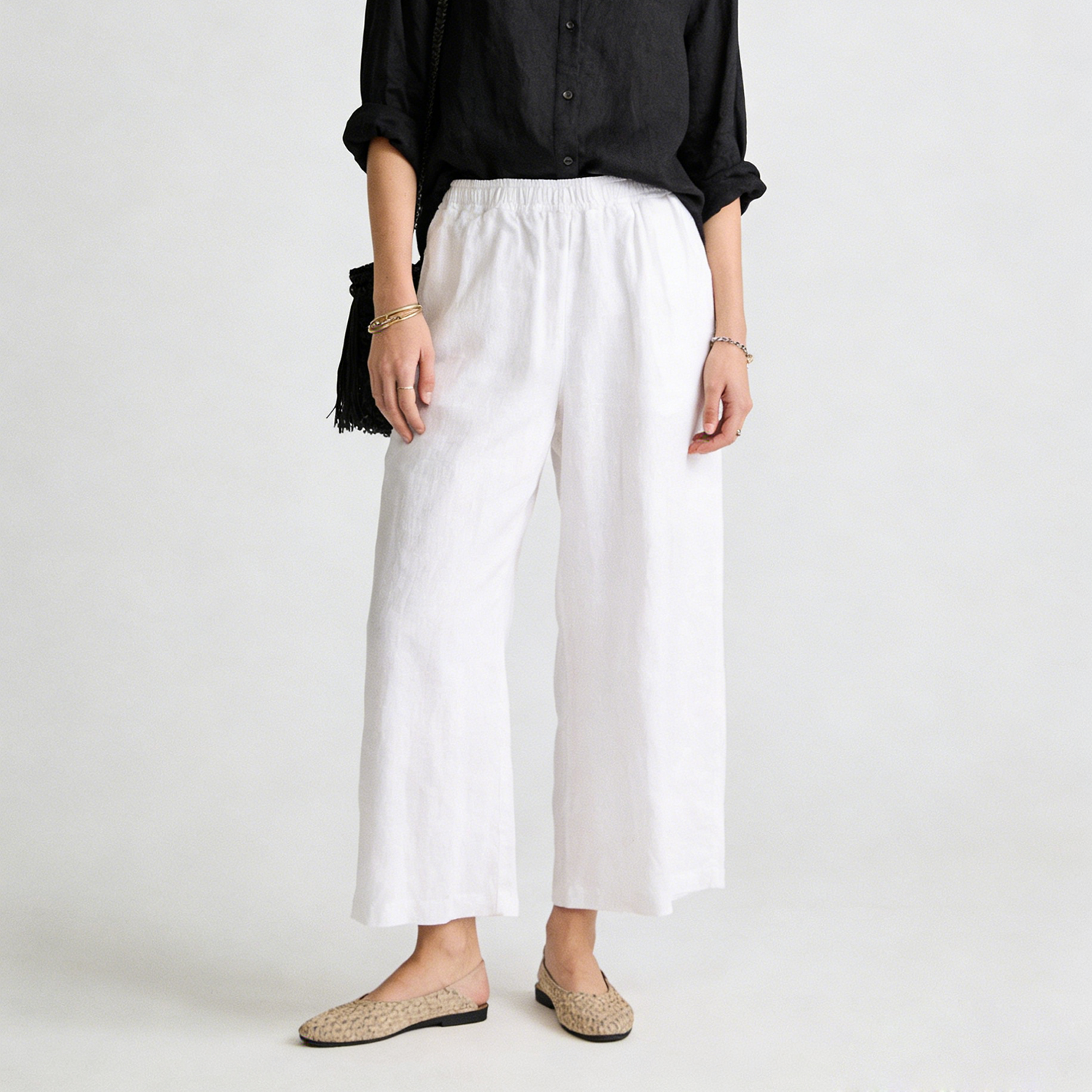 Women's Linen Pants 7/8 Length with Elastic Waist REAL SILK LIFE